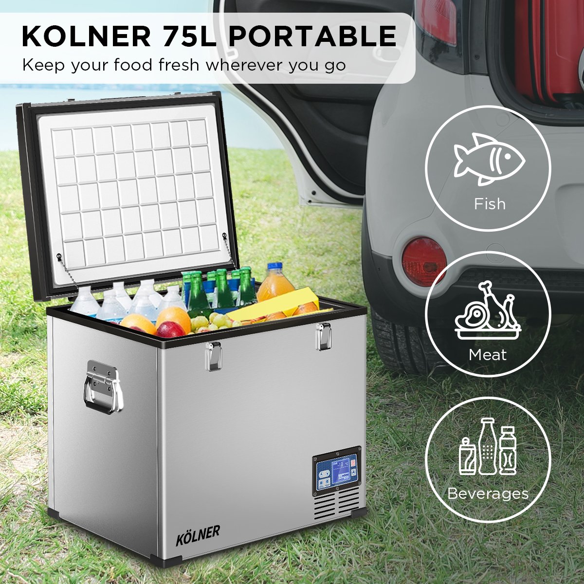 75l Portable Fridge Chest Freezer With LCD Panel - Vehicle Camping Refrigerator