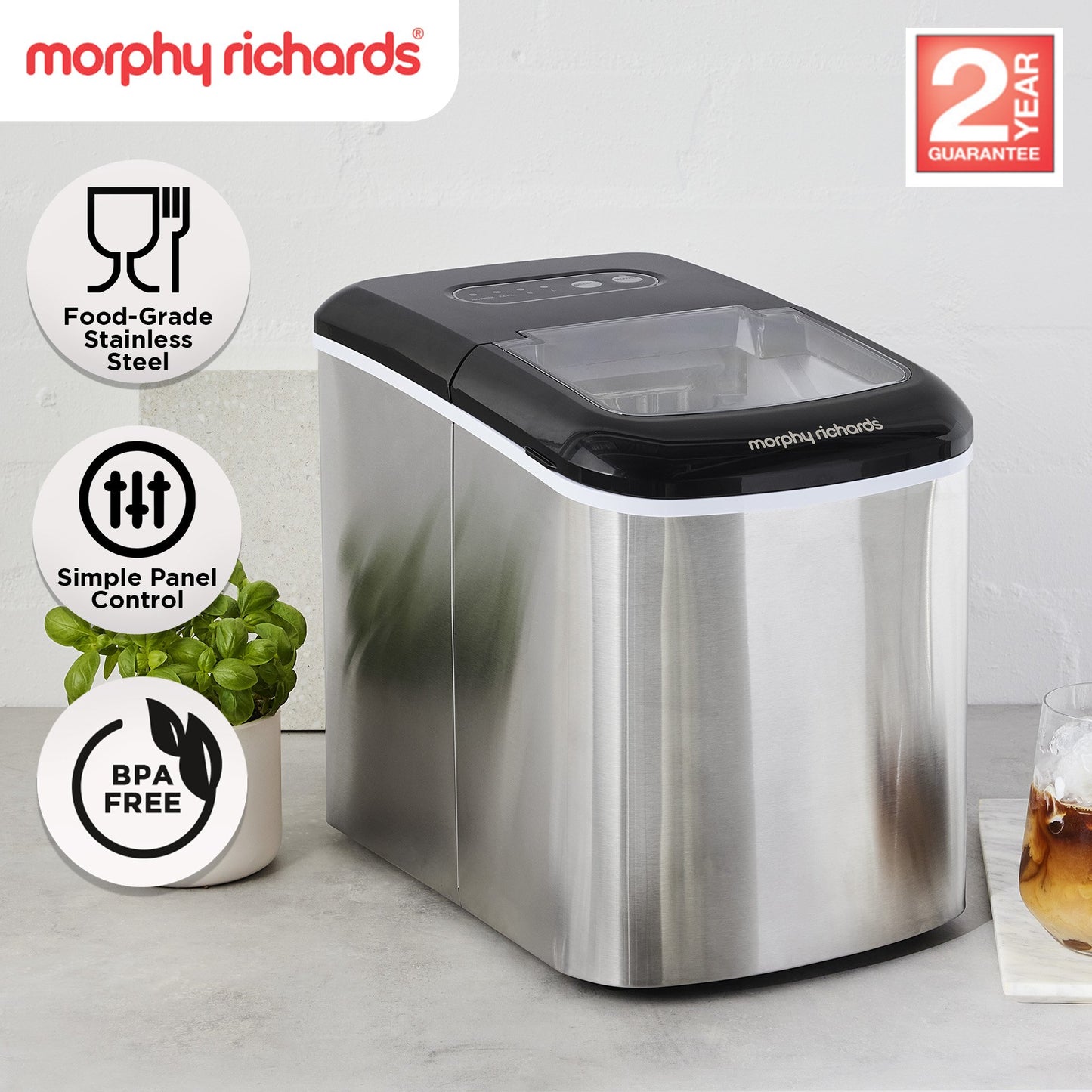 15kg Ice Maker in Stainless Steel by Morphy Richards