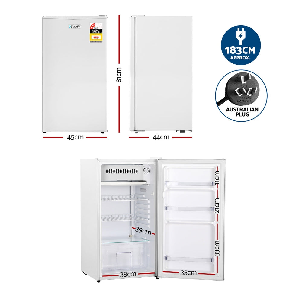 95L Under Bench Bar Fridge White
