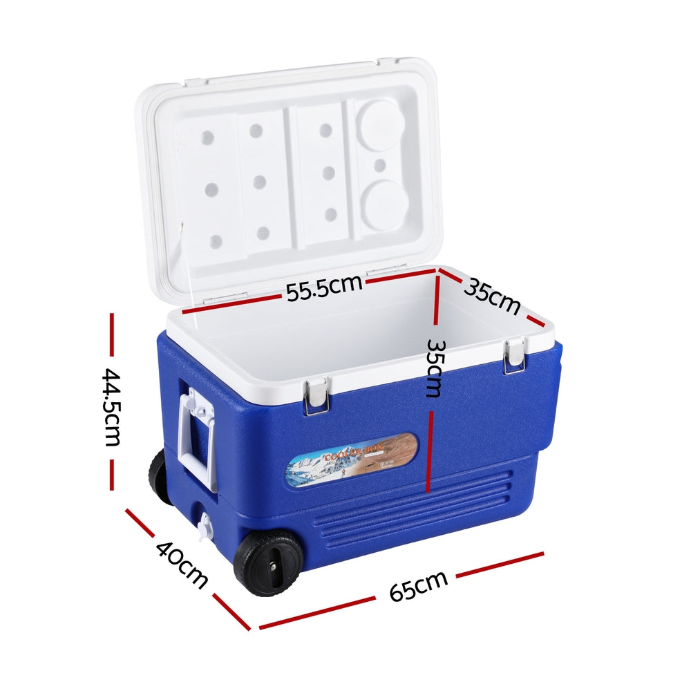 60L Portable Ice Cooler Box With Wheels Camping Esky