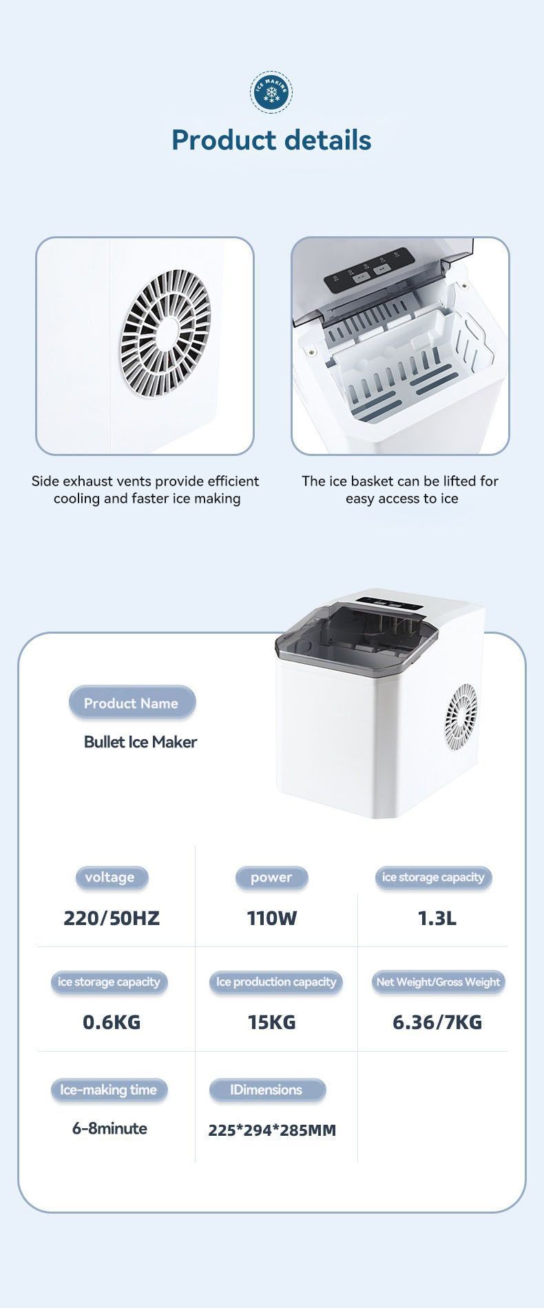 15kg Mini Ice Maker for Iced Drinks