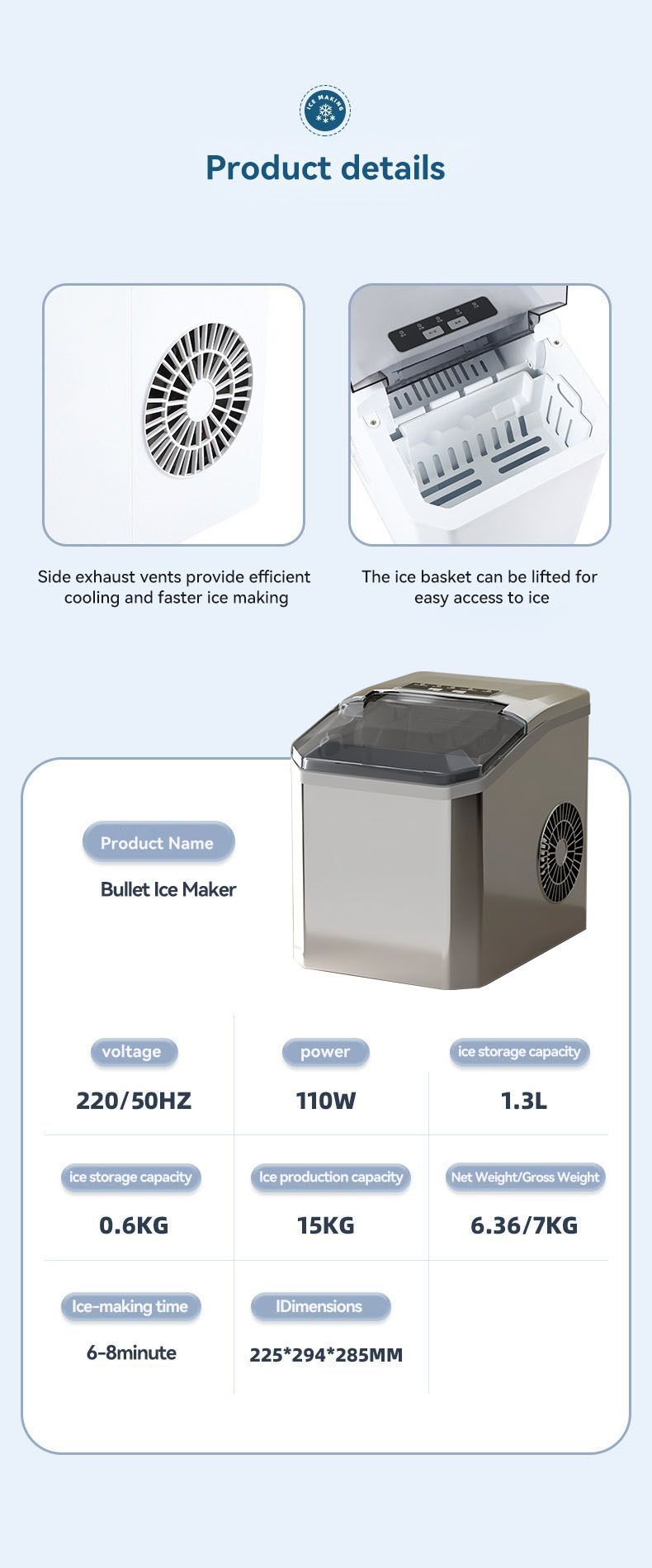 15kg Mini Ice Maker for Iced Drinks