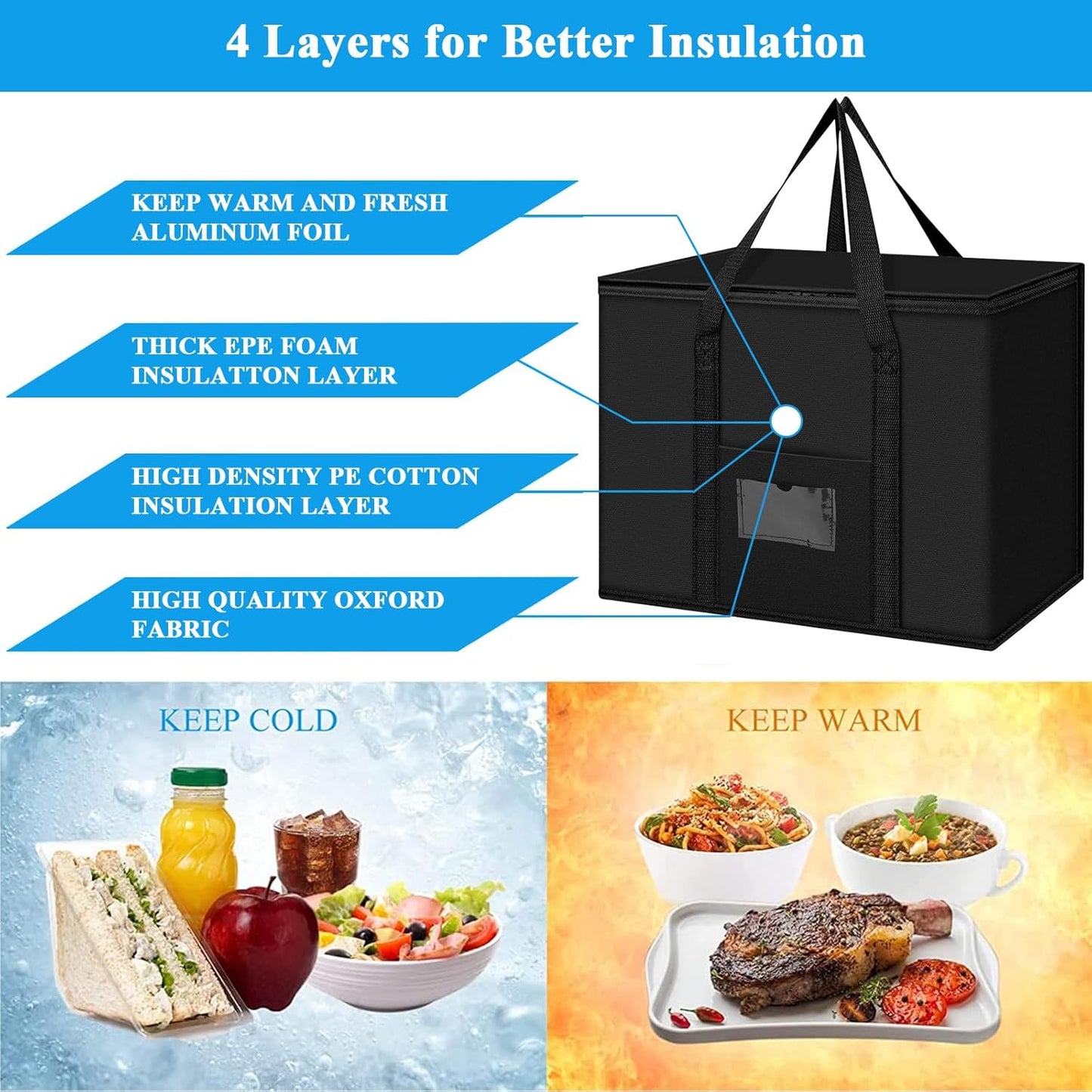 Soft Cooler Bag, 40L Large Cooler Bag, Grocery Bags, Picnic Bag, Thermal Food Delivery Bag, Insulated Bag, Cooler Bag_yux