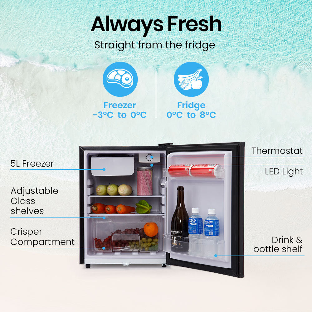 70L Portable Fridge Freezer Camping Caravan Car Fridges 12V/24V/240V , Black